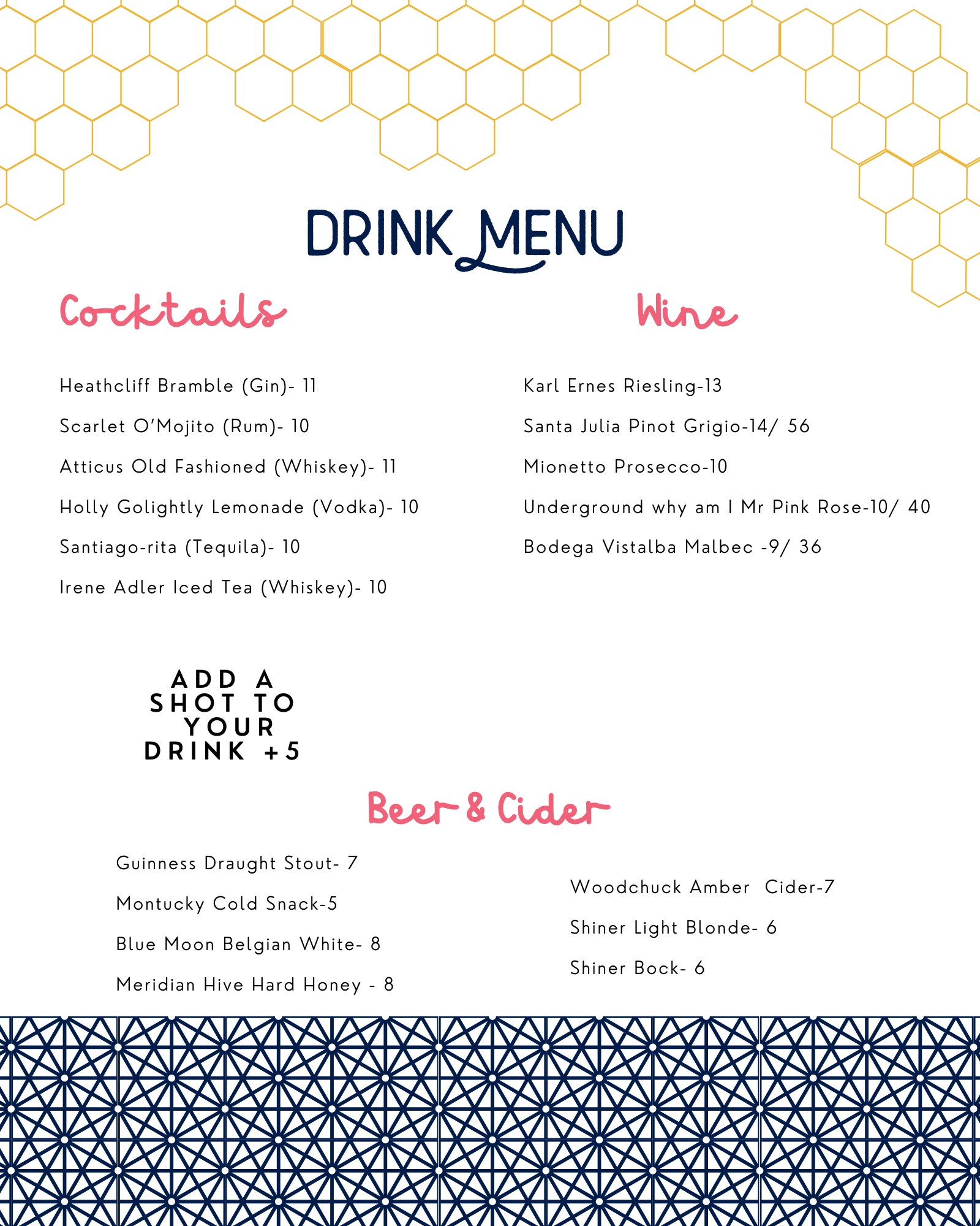 Image of our drinks menu